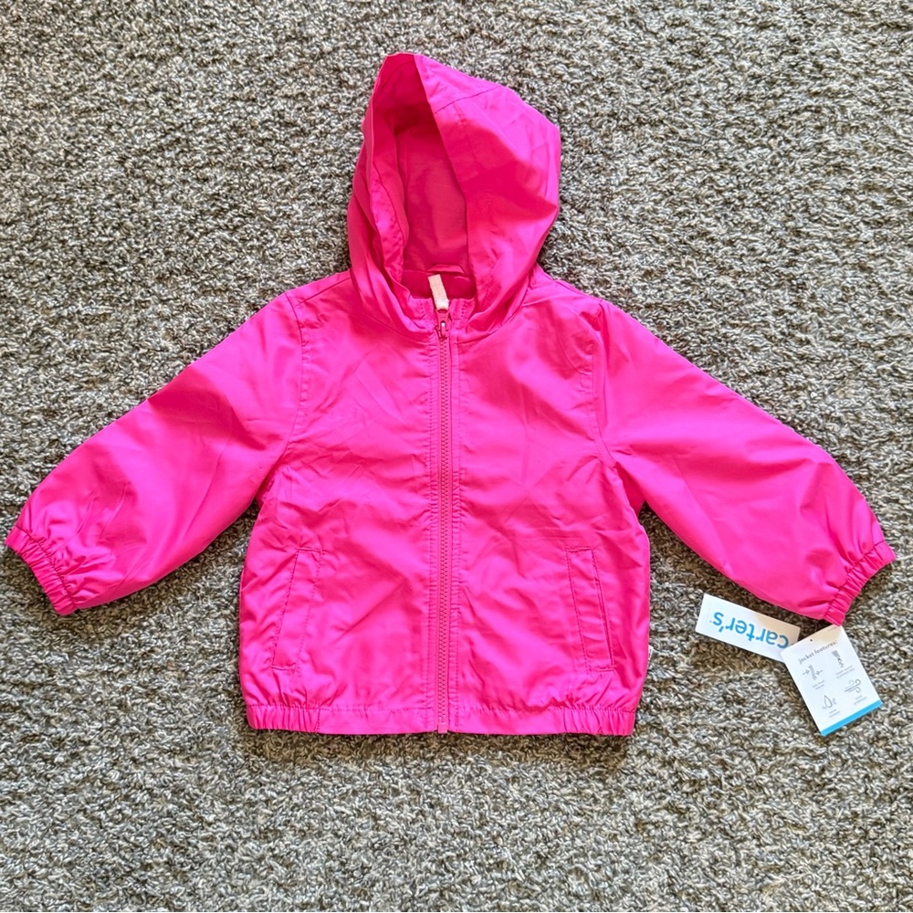 NWT 24M Carter's Bright Pink Hooded Raincoat for Kids